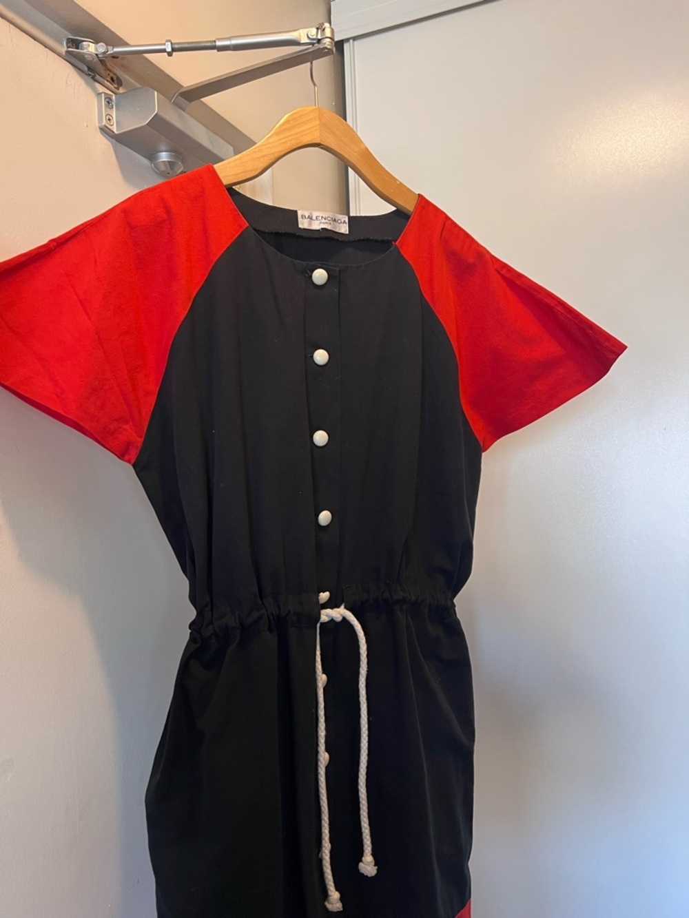 BALENCIAGA Cotton Colorblock Drawstring Dress Paris Made in France - Picture 3 of 7